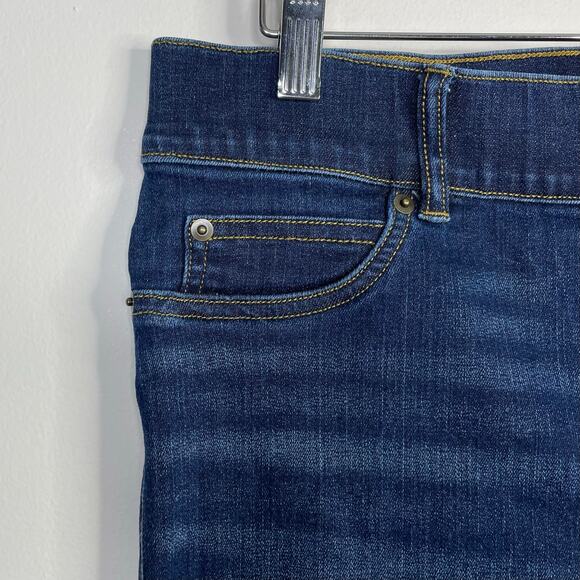 Spanx Indigo Blue Stretch Denim Flare Jeans Pull Up Slimming Comfort Womens L - Picture 6 of 17